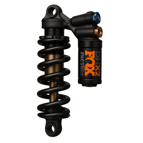 Tlačítko pro přechod na srovnání cyklistických tlumičů – obrázek pružinového tlumiče Fox DHX2.