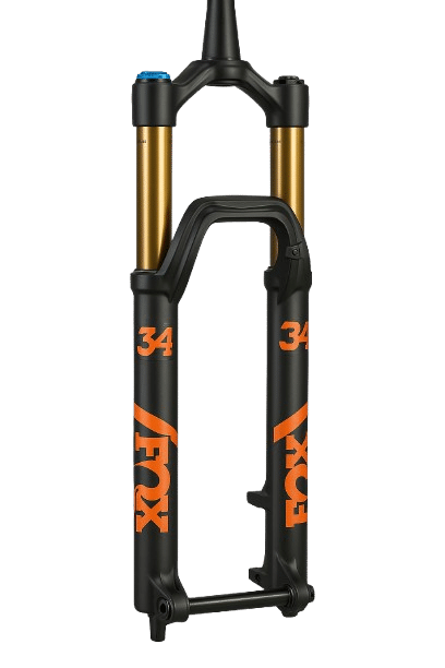 Tlačítko pro přechod na srovnání cyklistických vidlic – obrázek odpružené vidlice Fox 34.